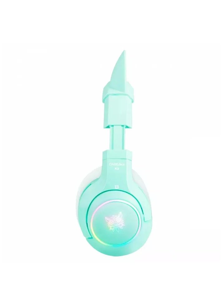 onikuma - Onikuma K9 Wired Gaming Headset with Removable Cat Ears Noise Canceling Retractable Microphone Green - Image 1