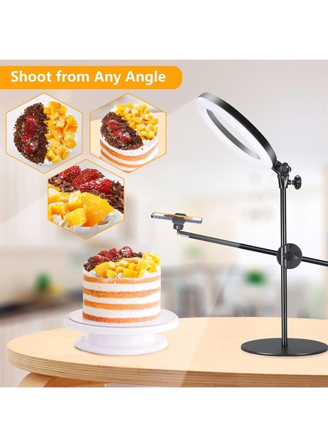 LUXSURE Selfie Ring Light with Stand and Phone Holder,Overhead Phone Mount with 10.5" Ring Lights,Desk Circle Lingt with Tripod Adjustable Shooting Arm for Video Recording,YouTube,TikTok,Live Streaming - Image 1