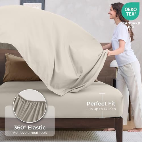 HEVUMYI Khaki & Linen Queen Comforter Set - 7-Piece All Season Bed in a Bag Queen, Ultra Soft Bedding Set with Comforter, Flat Sheet, Fitted Sheet, Pillowcases, Pillow Shams - Image 5