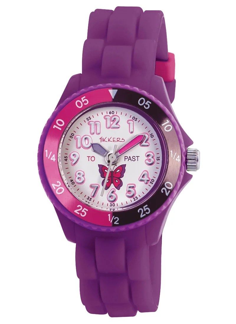 Tikkers Tikkers Girls Purple Silicone Strap Butterfly Time Teacher Watch - TK0041