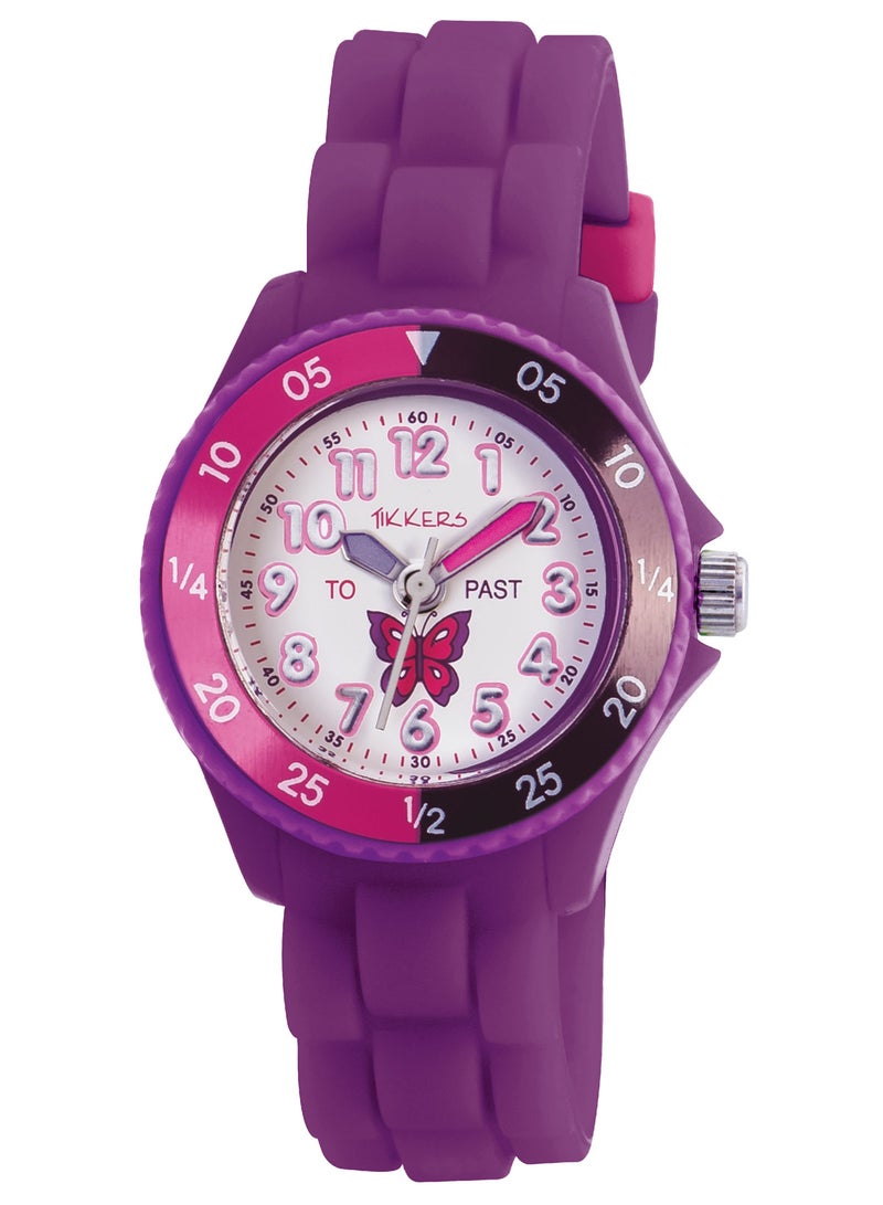 Tikkers Tikkers Girls Purple Silicone Strap Butterfly Time Teacher Watch - TK0041  - Image 1