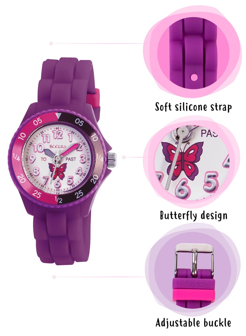 Tikkers Tikkers Girls Purple Silicone Strap Butterfly Time Teacher Watch - TK0041  - Image 3