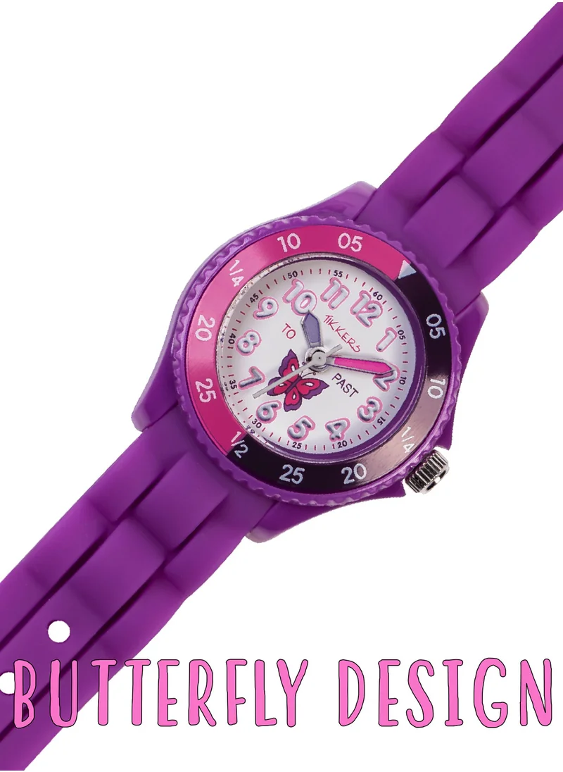 Tikkers Tikkers Girls Purple Silicone Strap Butterfly Time Teacher Watch - TK0041