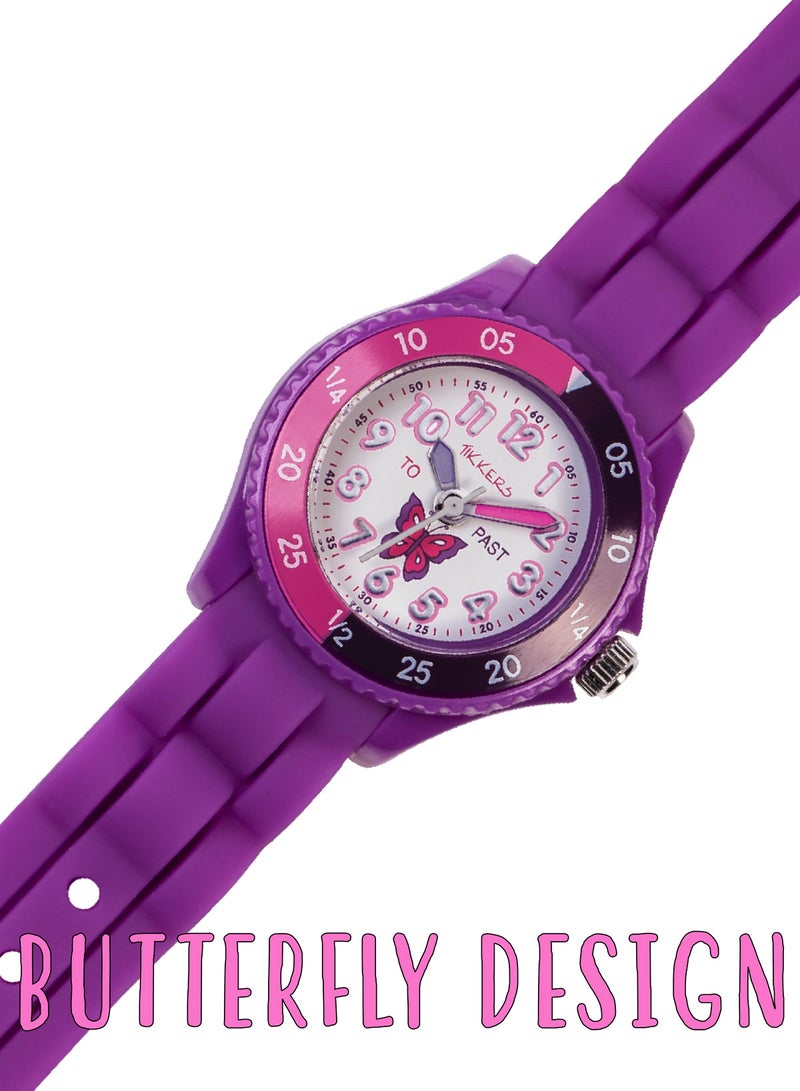 Tikkers Tikkers Girls Purple Silicone Strap Butterfly Time Teacher Watch - TK0041  - Image 2