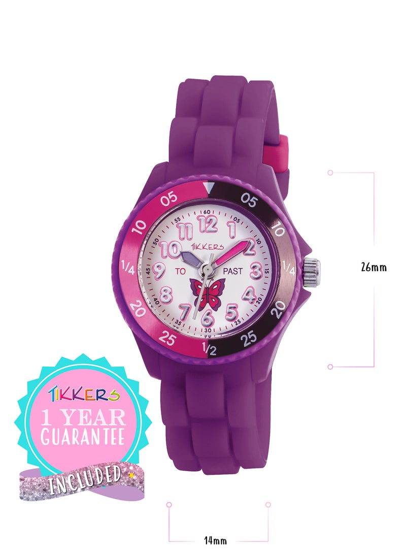 Tikkers Tikkers Girls Purple Silicone Strap Butterfly Time Teacher Watch - TK0041  - Image 4