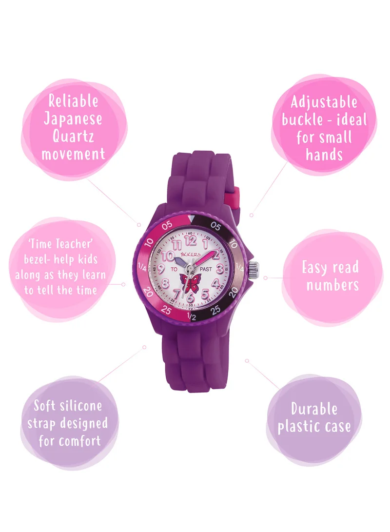 Tikkers Tikkers Girls Purple Silicone Strap Butterfly Time Teacher Watch - TK0041