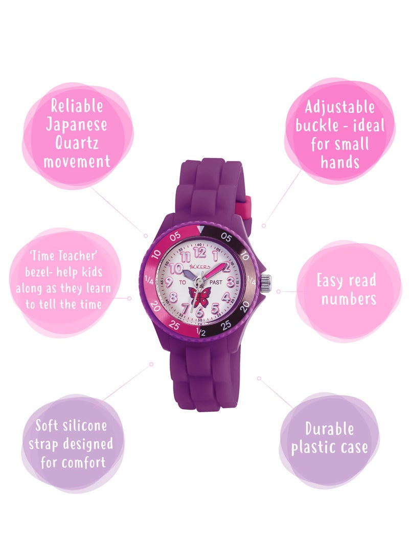 Tikkers Tikkers Girls Purple Silicone Strap Butterfly Time Teacher Watch - TK0041  - Image 5