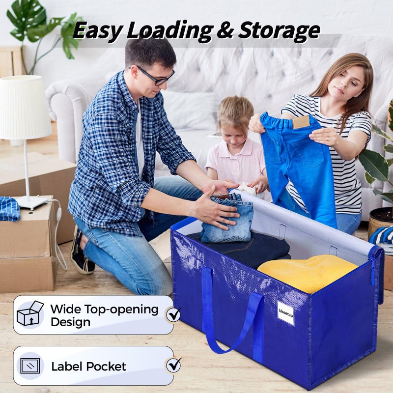 ukeetap 8 Pack Extra Large Heavy Duty Moving Bags, Blue Storage Bins with Lids, Reinforced Handles & Heavy-Duty Zippers Moving Boxes Storage Bags Totes for Clothes Packing, Dorms, College Supplies, Blue - Image 5