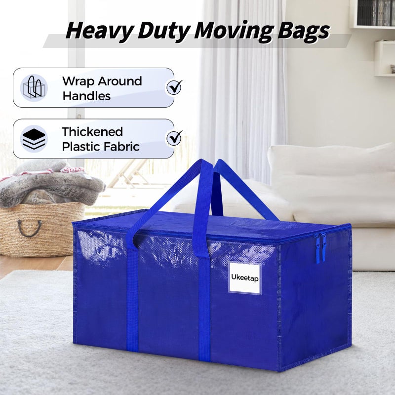 ukeetap 8 Pack Extra Large Heavy Duty Moving Bags, Blue Storage Bins with Lids, Reinforced Handles & Heavy-Duty Zippers Moving Boxes Storage Bags Totes for Clothes Packing, Dorms, College Supplies, Blue - Image 4