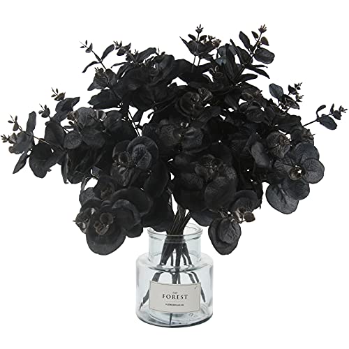 Tinsow 10 Pcs Black Artificial Eucalyptus Branches Stems Faux Eucalyptuses Real Touch Leaf Gathic Theme Party Bouquet Centerpiece Halloween Home Decor Black 10