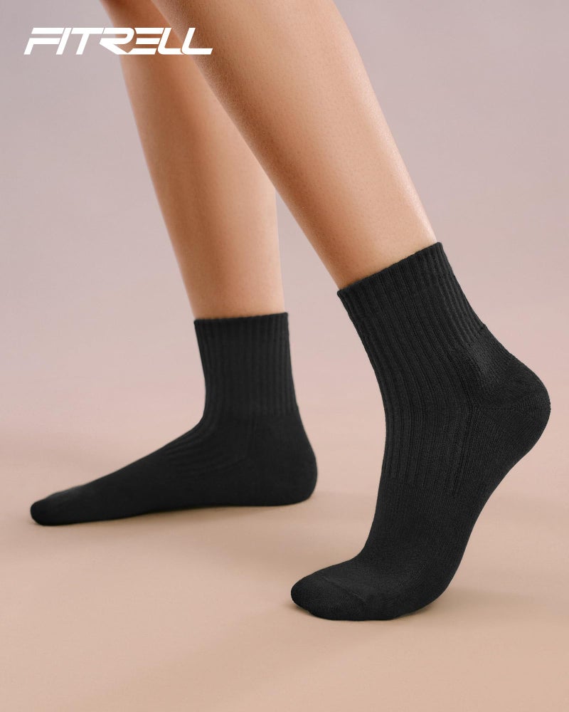 FITRELL Women's Crew Socks Ankle Athletic Cushioned Running Casual Socks for Women and Men, 5 Pairs Black, Medium - Image 2