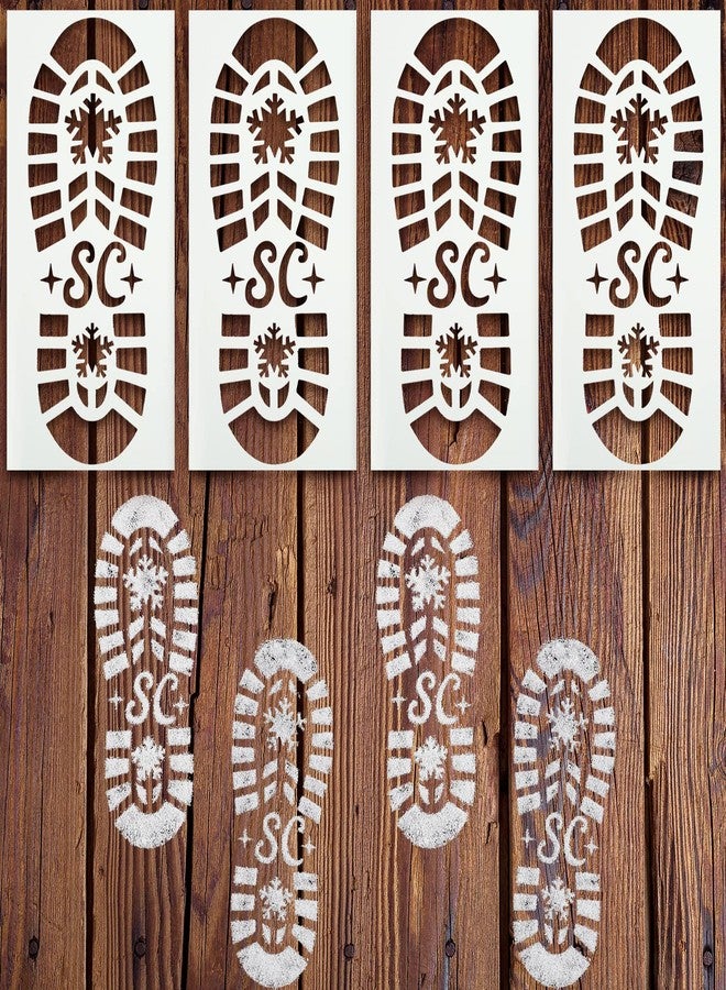 Eaasty 4 Pcs Christmas Santa Footprint Stencil for Painting Reusable Christmas Santa Boot Snowflake Footprint Stencil Template for Wood Sign Window Wall Floor DIY Xmas Decorations - Image 1