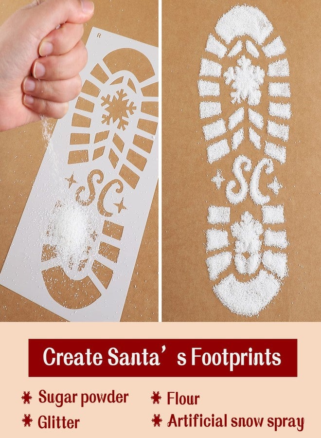 Eaasty 4 Pcs Christmas Santa Footprint Stencil for Painting Reusable Christmas Santa Boot Snowflake Footprint Stencil Template for Wood Sign Window Wall Floor DIY Xmas Decorations - Image 3