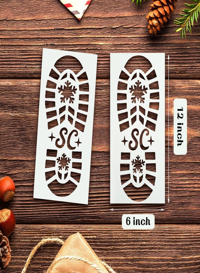 Eaasty 4 Pcs Christmas Santa Footprint Stencil for Painting Reusable Christmas Santa Boot Snowflake Footprint Stencil Template for Wood Sign Window Wall Floor DIY Xmas Decorations - Image 2
