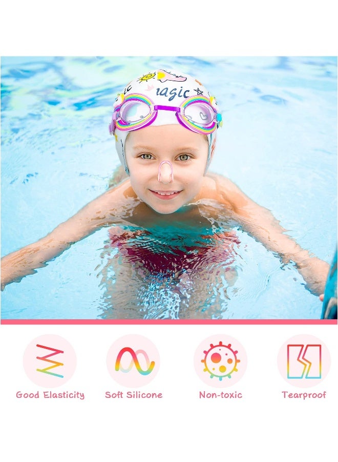 Generic Children's Swimming Set - 5 Silicone Swim Caps, Goggles, Nose Clips, and Ear Plugs in Cute Cartoon Designs for Girls Aged 3-12 Years - Perfect Underwater Gear for Young Swimmers. - Image 3