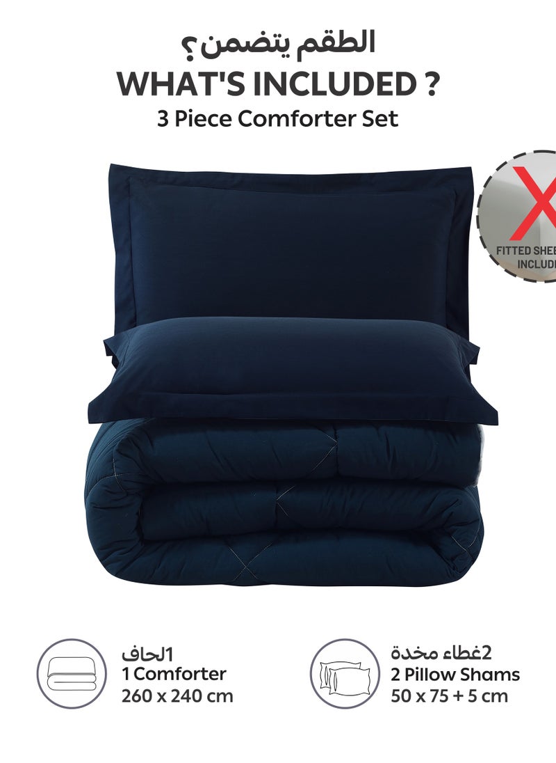 Donetella Bedding Comforter Set, King Size Fits 260x240 cm - 3-Pcs Solid Quilted Bed Set, Microfiber Fabric - 1 Comforter And 2 Pillow Shams  - Image 4