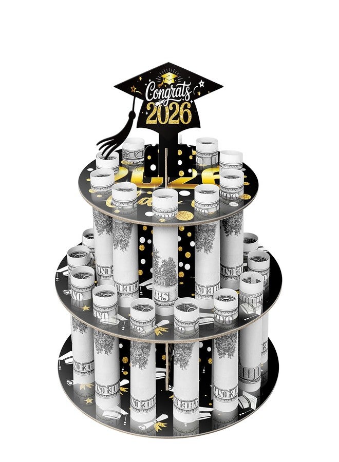 JWSCYSY حامل نقود أسود وذهبي للتخرج من JWSCYSY 2026، حامل نقود مزخرف للتخرج مع 24 فتحة، مناسب لتزيين الكيك والطاولة، هدايا مالية. - Image 1
