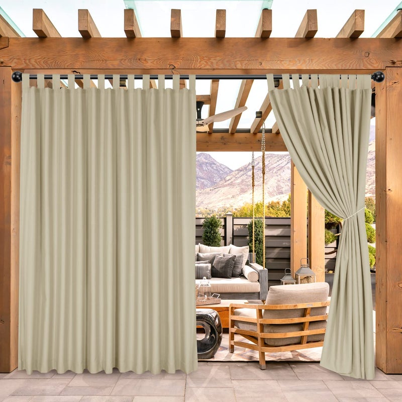 BONZER Waterproof Outdoor Curtains for Patio Porch Pergola Cabana Weatherproof Wide Tab Top Outdoor Curtains for Gazebo Deck 1 Panel 100x84 Inch Beige