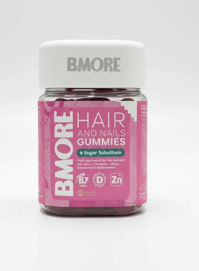 BMORE Hair & Nails Sugar-Free Peach Flavor - 60 Gummies -Two packages - Image 2