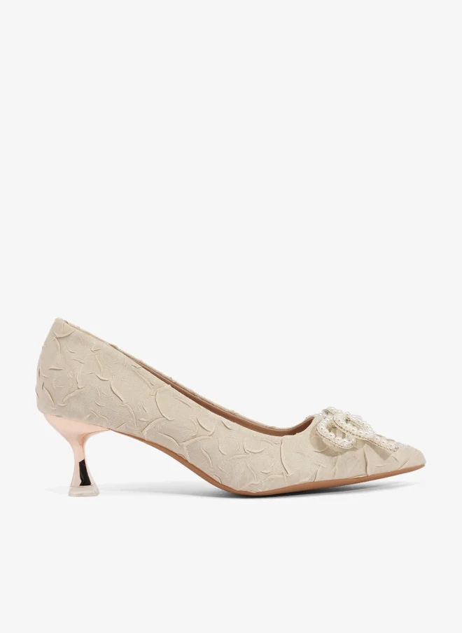 Ella Limited Edition Bow Detail Pearl Covered Embellished Mid Heel Pump