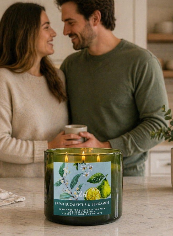 T&H Large 3 Wick Scented Candle - Eucalyptus Bergamot Aromatherapy Stress Relief Candle with Pine, Rose & Cedar - 15.8 oz Spring Candles for Home - Eucalyptus Candles - Natural Soy Candles for Men & Women - Image 3