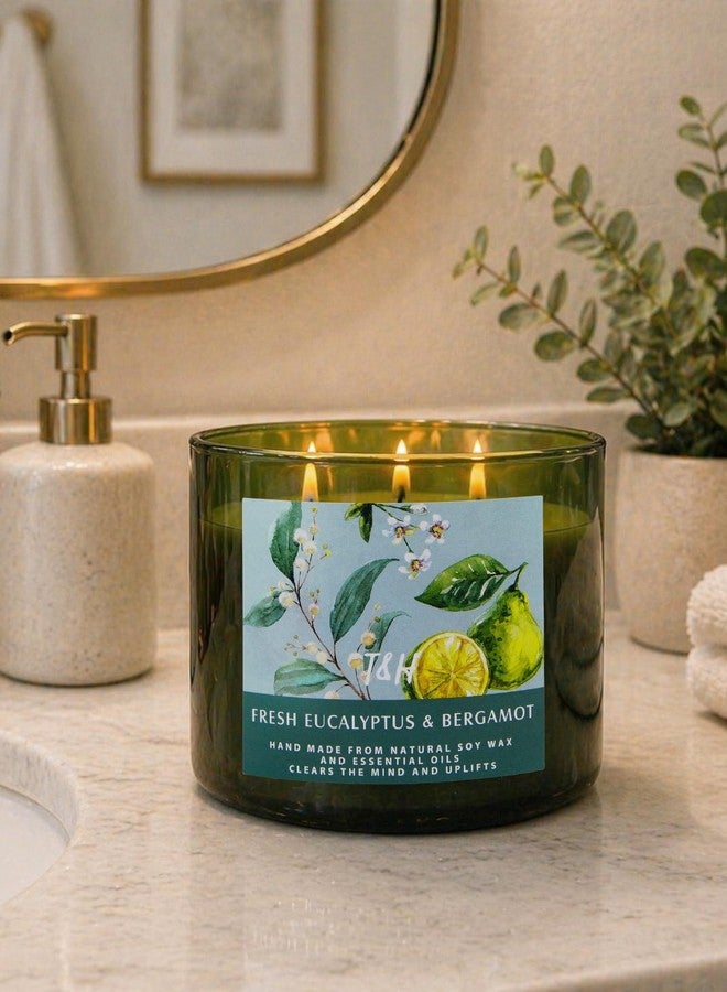 T&H Large 3 Wick Scented Candle - Eucalyptus Bergamot Aromatherapy Stress Relief Candle with Pine, Rose & Cedar - 15.8 oz Spring Candles for Home - Eucalyptus Candles - Natural Soy Candles for Men & Women - Image 4