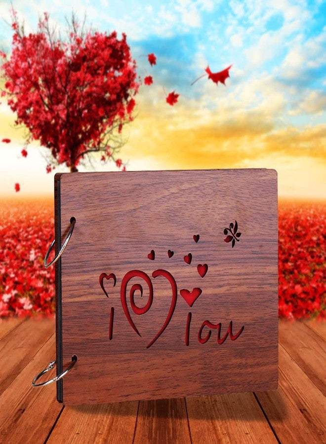 WallDaddy- Scrapbook Crafts (I Love You) Scrap Book | Wooden Photo Album | 40 Black Color Paper Size "22 X 16 cm" "Wooden Photo Book (Photo Size Supported : 8x6 inch) - Image 1