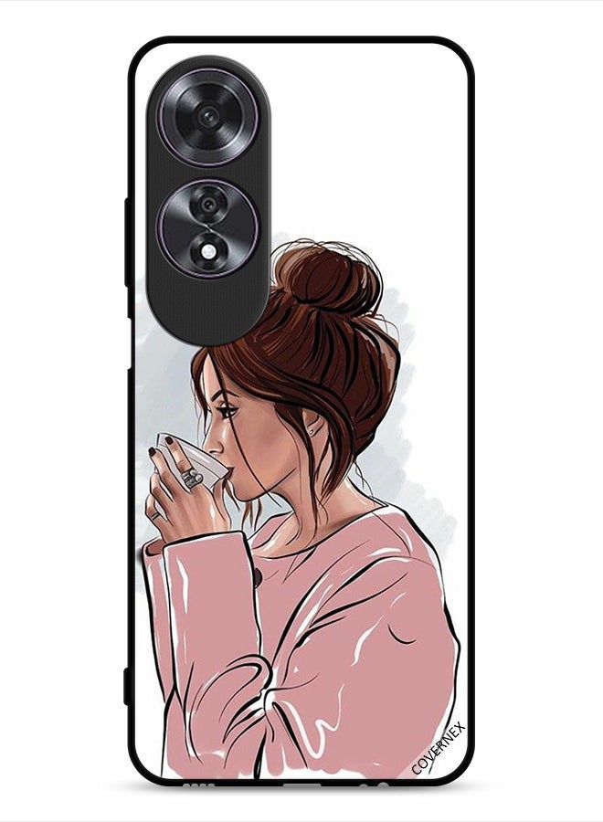 Covernex Oppo A60 Protective Case Cover Girl Drinking Tea Art - Image 1