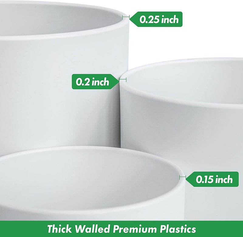 D'vine Dev 6 Inch 6.5 Inch 8 Inch, Set of 3 Plastic Planter Pots for Plants with Drainage Hole and Seamless Saucers, White Color, Medium, 74-V-A-3 - Image 5