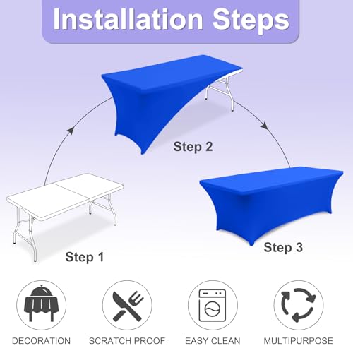 ABCCANOPY 6 FT Royal Blue Spandex Table Cover Stretch Fitted Wrinkle Resistant Tablecloth Reuse for Rectangular Folding Table Patry Event Wedding Banquet Protector - Image 3