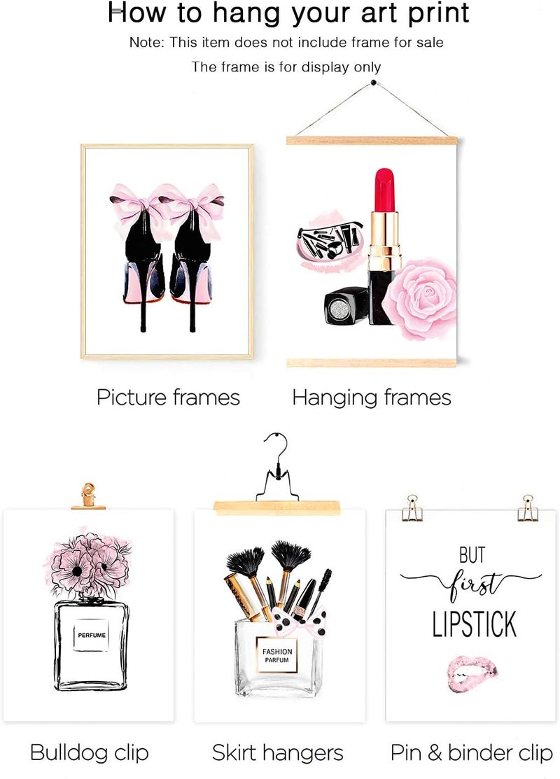 HoozGee Fashion Wall Art Prints Set of 6 Pink Makeup Perfume Lipstick Artwork Pictures Canvas Posters Girls Room Decor for Bedroom (8"x10" UNFRAMED) - Image 3