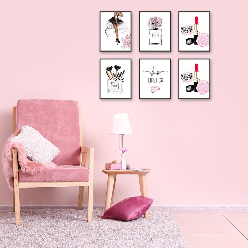HoozGee Fashion Wall Art Prints Set of 6 Pink Makeup Perfume Lipstick Artwork Pictures Canvas Posters Girls Room Decor for Bedroom (8"x10" UNFRAMED) - Image 5