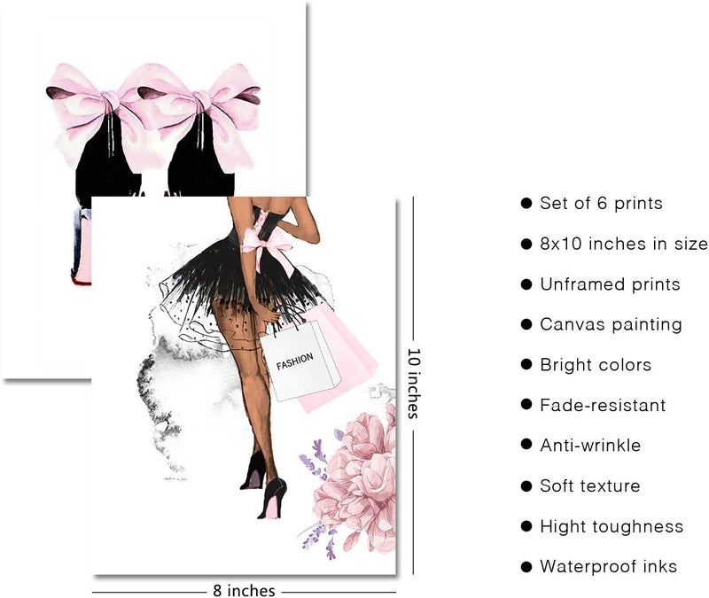 HoozGee Fashion Wall Art Prints Set of 6 Pink Makeup Perfume Lipstick Artwork Pictures Canvas Posters Girls Room Decor for Bedroom (8"x10" UNFRAMED) - Image 2