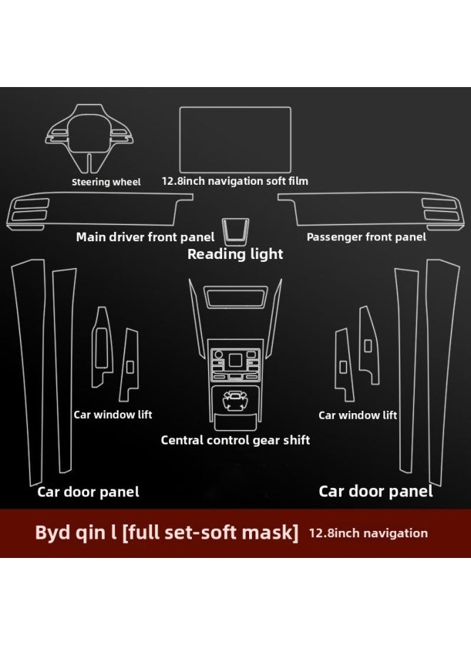 Generic - 24 BYD Qin L DMi Special Interior Film Central Control Film Interior Instrument Panel Protective Film Gear Modification-Color:24 Models Of Qin L_full Set Of Tpu Soft Film (with 12.8inch Navigation Instrument Film) - Image 1