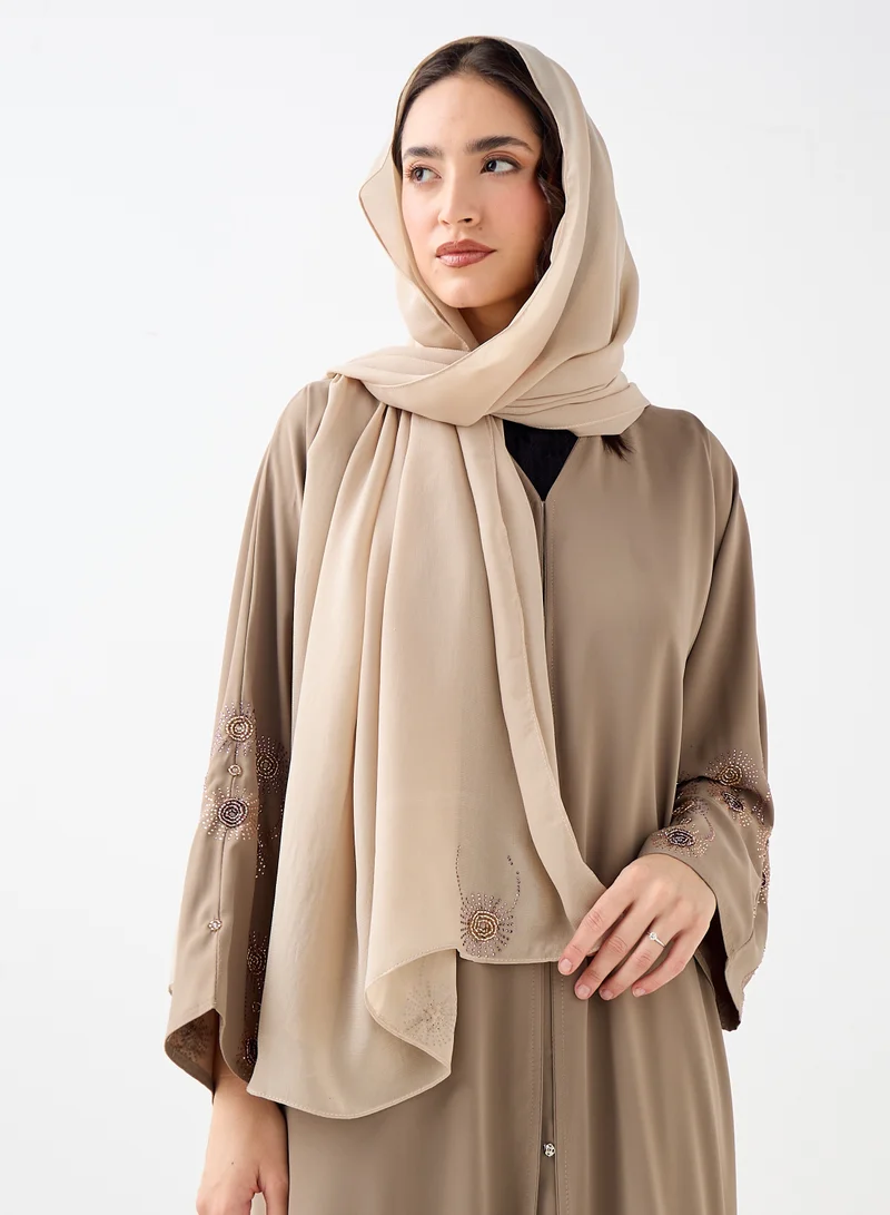Hadiyath Al Madinah Embellished Abaya with Scarf - HM