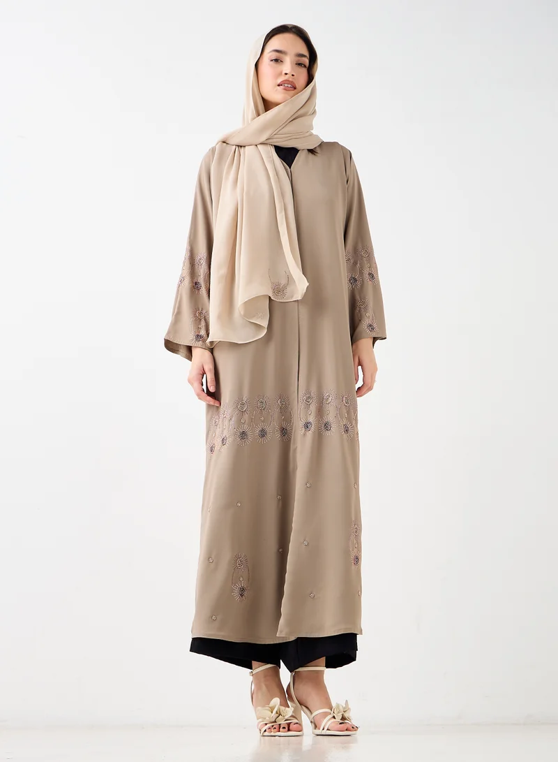 Hadiyath Al Madinah Embellished Abaya with Scarf - HM