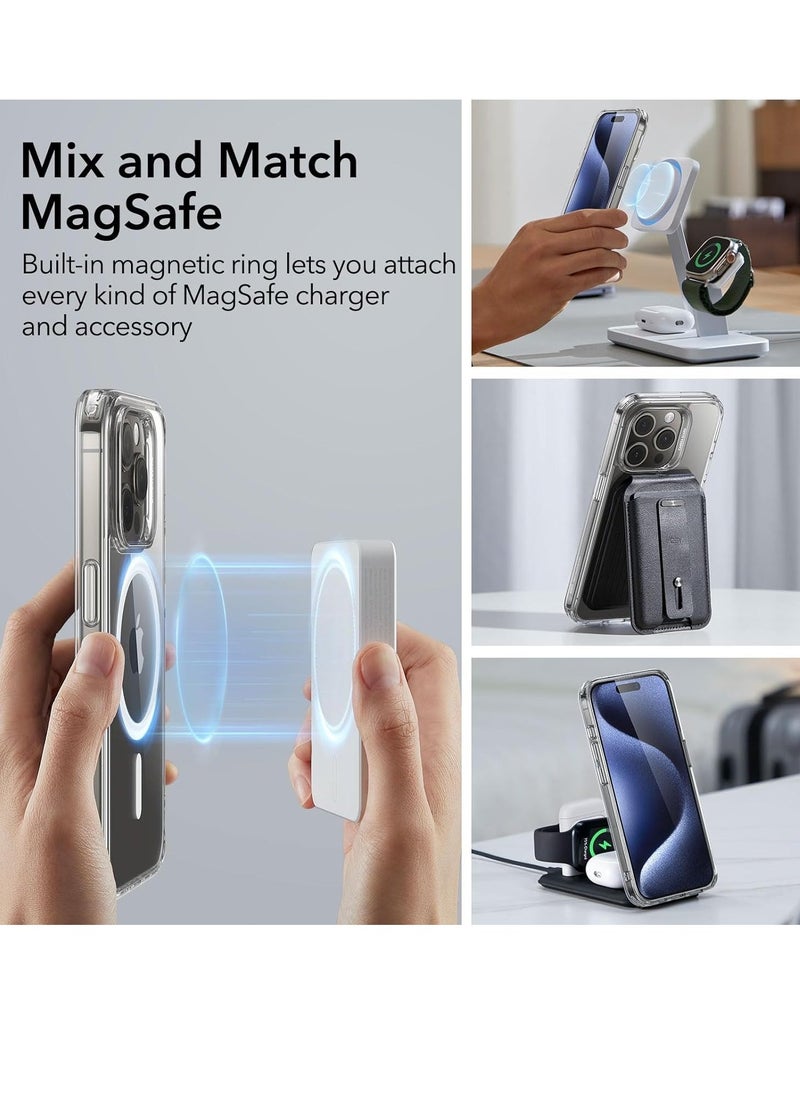 vesus iPhone 15 Pro Max Case Set, Compatible with MagSafe, 1 Tempered-Glass Screen Protector, 1 Set of Camera Lens Protectors, Yellowing and Scratch Resistant, Classic Series, Clear - Image 3