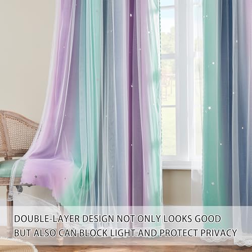 XiDi Purple Grey Green Curtains for Girls Bedroom 2 Panels Set Rainbow Blackout Curtains for Kids Room Decor Unicorn Wall Decals Grommet Drapes for Nursery Room 63 Inches Long 34 Inches Wide - Image 3