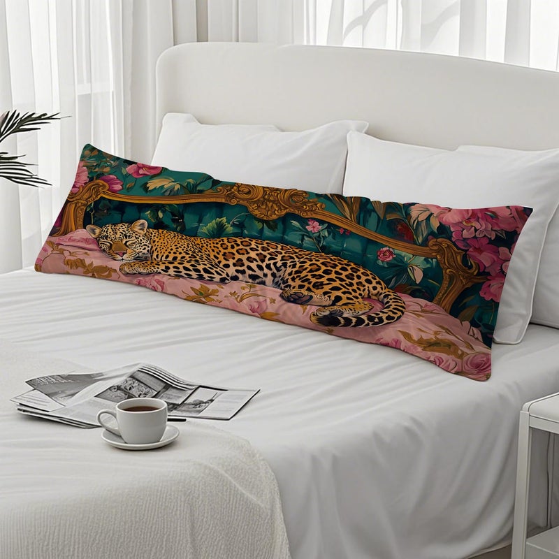 Piud Vintage Leopard Floral 20X54 Body Pillow Cover  Cheetah Room Decor  Trendy Retro Sleepy Leopard Pink Flowers Decorative Long Body Pillow Cases For Bed Couch - Image 4