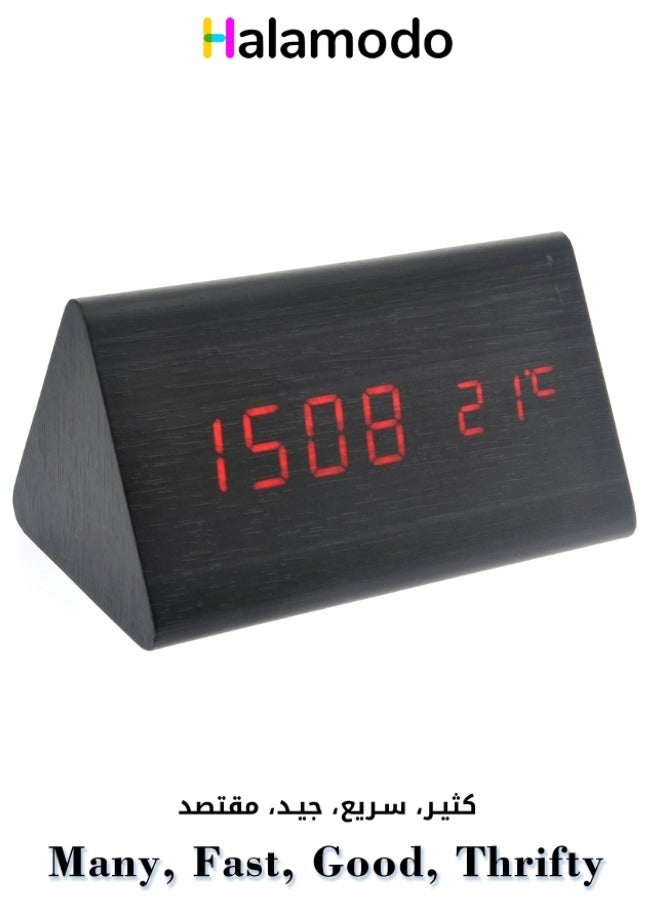 ساعة منبه رقمية خشبية على شكل مثلث لغرفة النوم والمكتب والمدرسة - Image 1