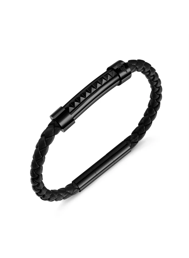 بوليس Geometric Black Tube with Black Leather Bracelet