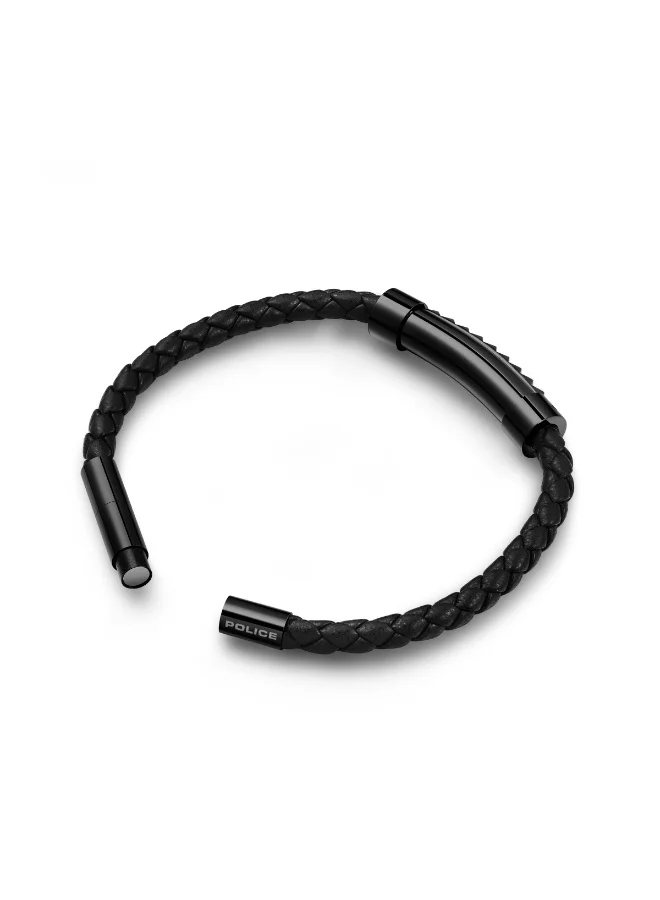 بوليس Geometric Black Tube with Black Leather Bracelet