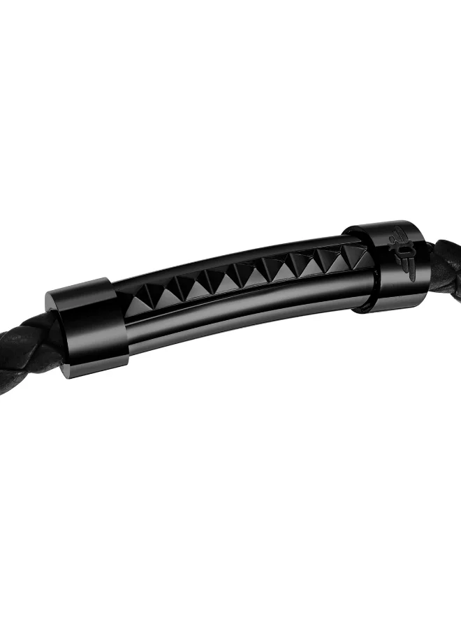 POLICE Geometric Black Tube with Black Leather Bracelet