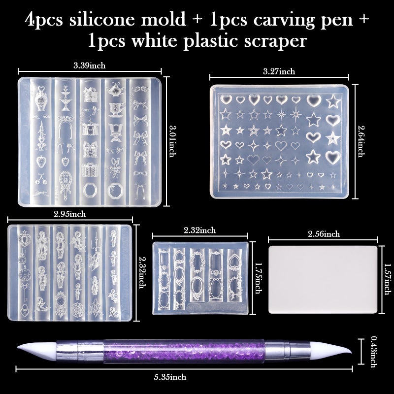 Laza 4pcs Ocean Silicone Nail Art Molds, 3D Mermaid, Starfish, Seashell, Jellyfish Nail Charms Molds Clear Modeling Templates Silicone Beach Nails Pattern Nail Tools with Sculpture Pen for Nail Design - Image 5