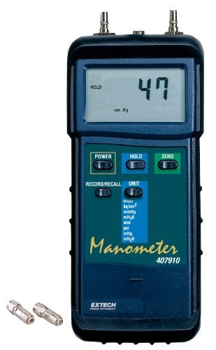 Extech 407910 Heavy-Duty Differential Pressure Manometer 29 psi, 8-Unit LCD, MIN/MAX, Zero, Data-Hold, RS-232, Holster & Case - Image 2