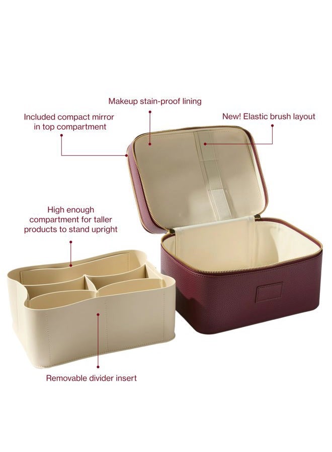 ETOILE Duo Vanity Case Burgundy - Large Functional Travel Makeup Bag Organizer with Removable Divider & Mirror - Image 4