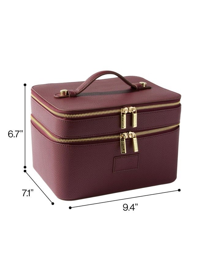 ETOILE Duo Vanity Case Burgundy - Large Functional Travel Makeup Bag Organizer with Removable Divider & Mirror - Image 5