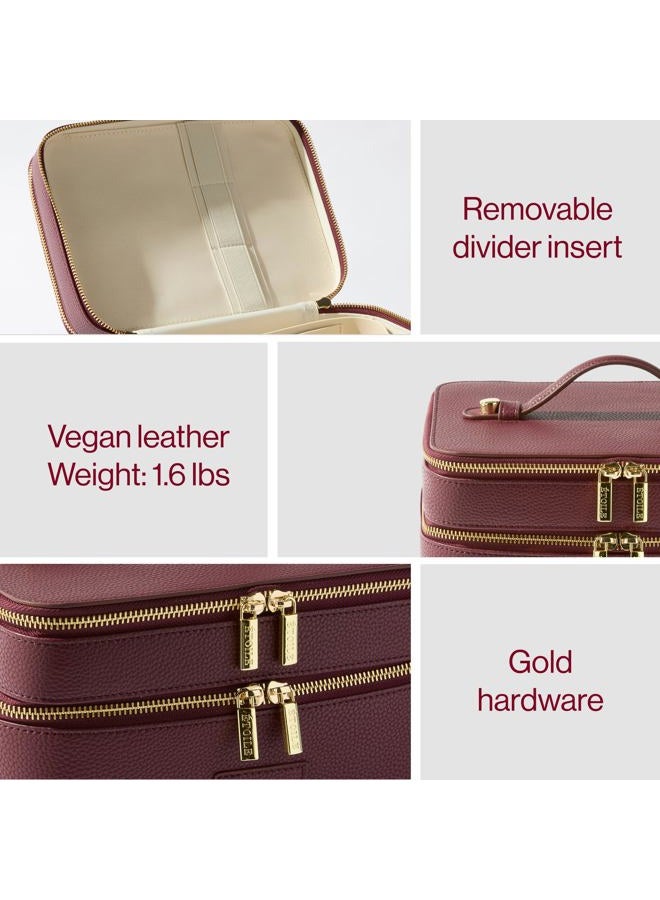 ETOILE Duo Vanity Case Burgundy - Large Functional Travel Makeup Bag Organizer with Removable Divider & Mirror - Image 3