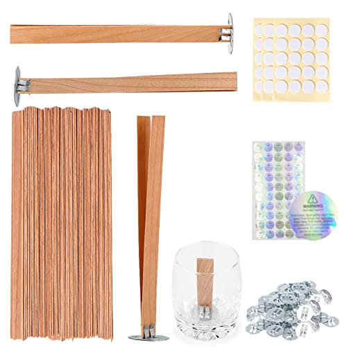 Ziosxin 100 Pcs Smokeless Cherry Wood Candle Wicks, Long Lasting Flame, Easily Burn, Candle Cores with Stand and Glue Dot, Warning Label for DIY Candle Making - Image 1