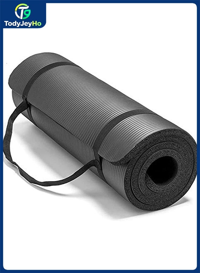 TodyJeyHo Non-Slip yoga mat 10mm thick NBR Gym home mat exercise mat sport mat-183 * 60cm-Black - Image 1